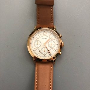 Fossil rose gold and leather watch